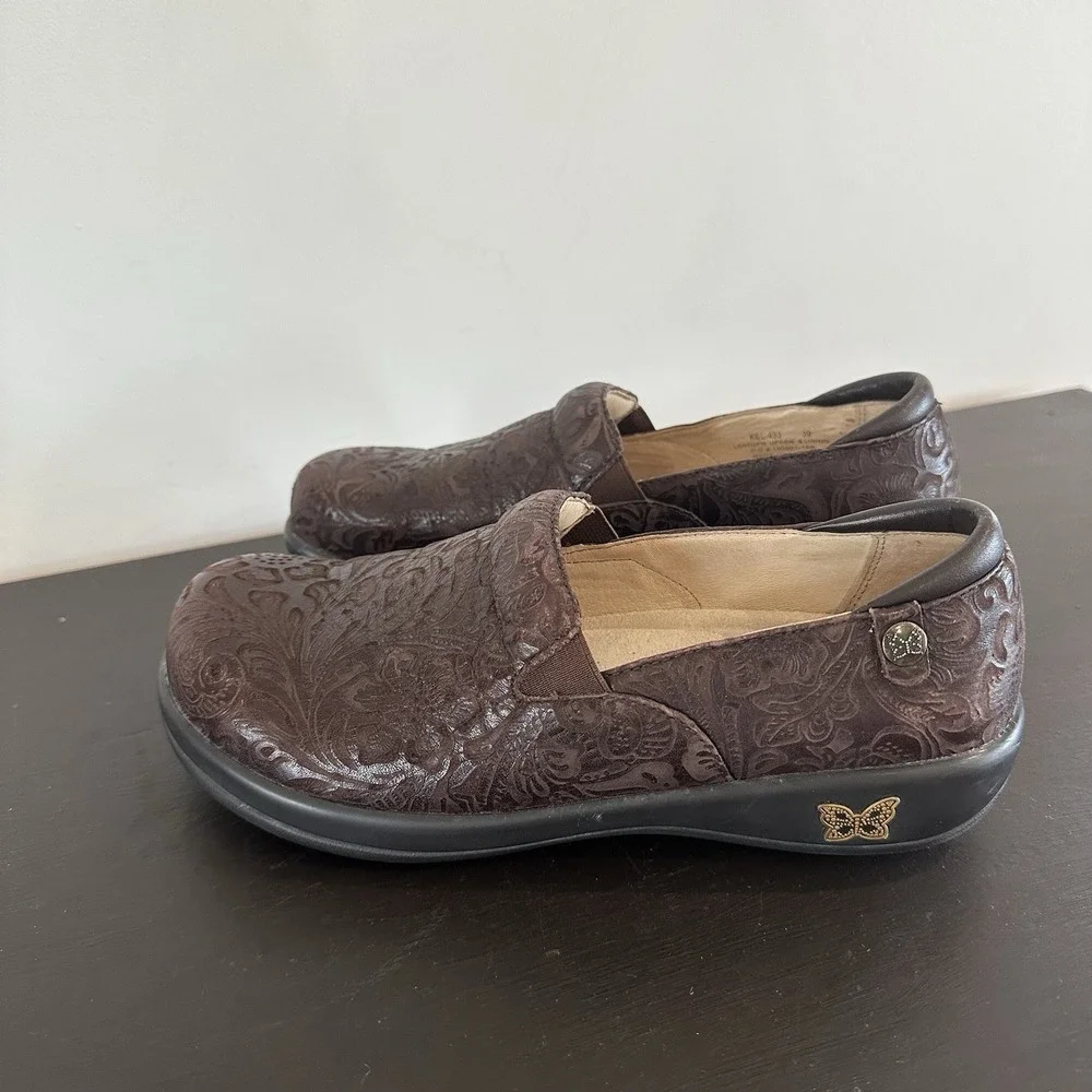 Alegria Keli Womens 39/9 Shoe‎ Brown Paisley Embossed Leather Slip Resistant